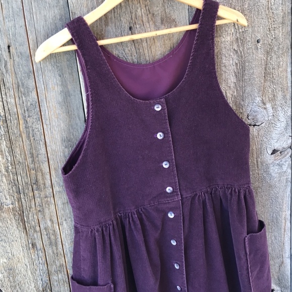 VTG 70s-80s Handmade Purple Corduroy Jumper Dress, Small - Picture 3 of 6